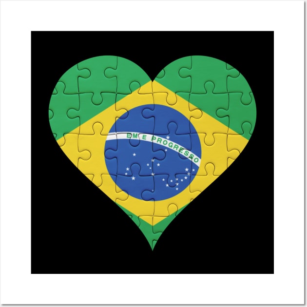 Brazilian Jigsaw Puzzle Heart Design - Gift for Brazilian With Brazil Roots Wall Art by Country Flags